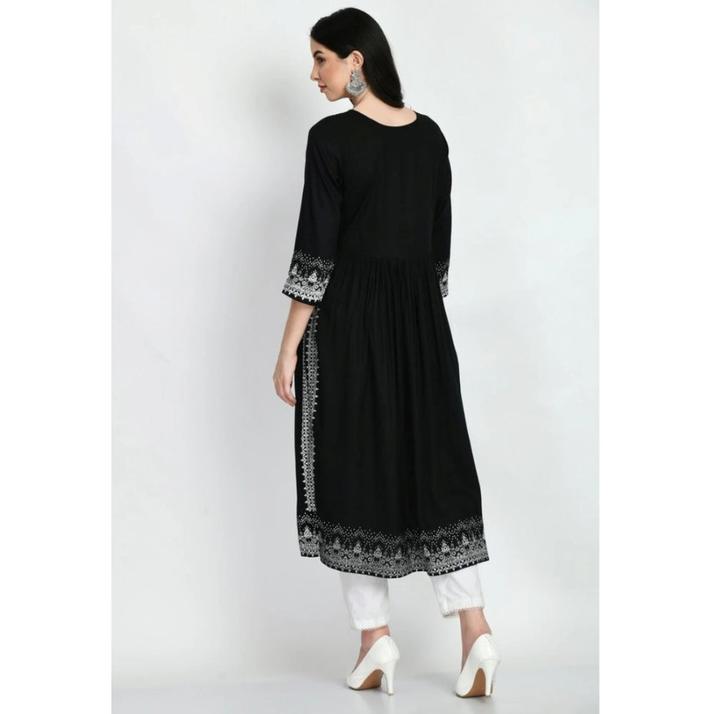 Snuggle Spot Women's Casual Rayon 3-4th Sleeves Kurti (Black)