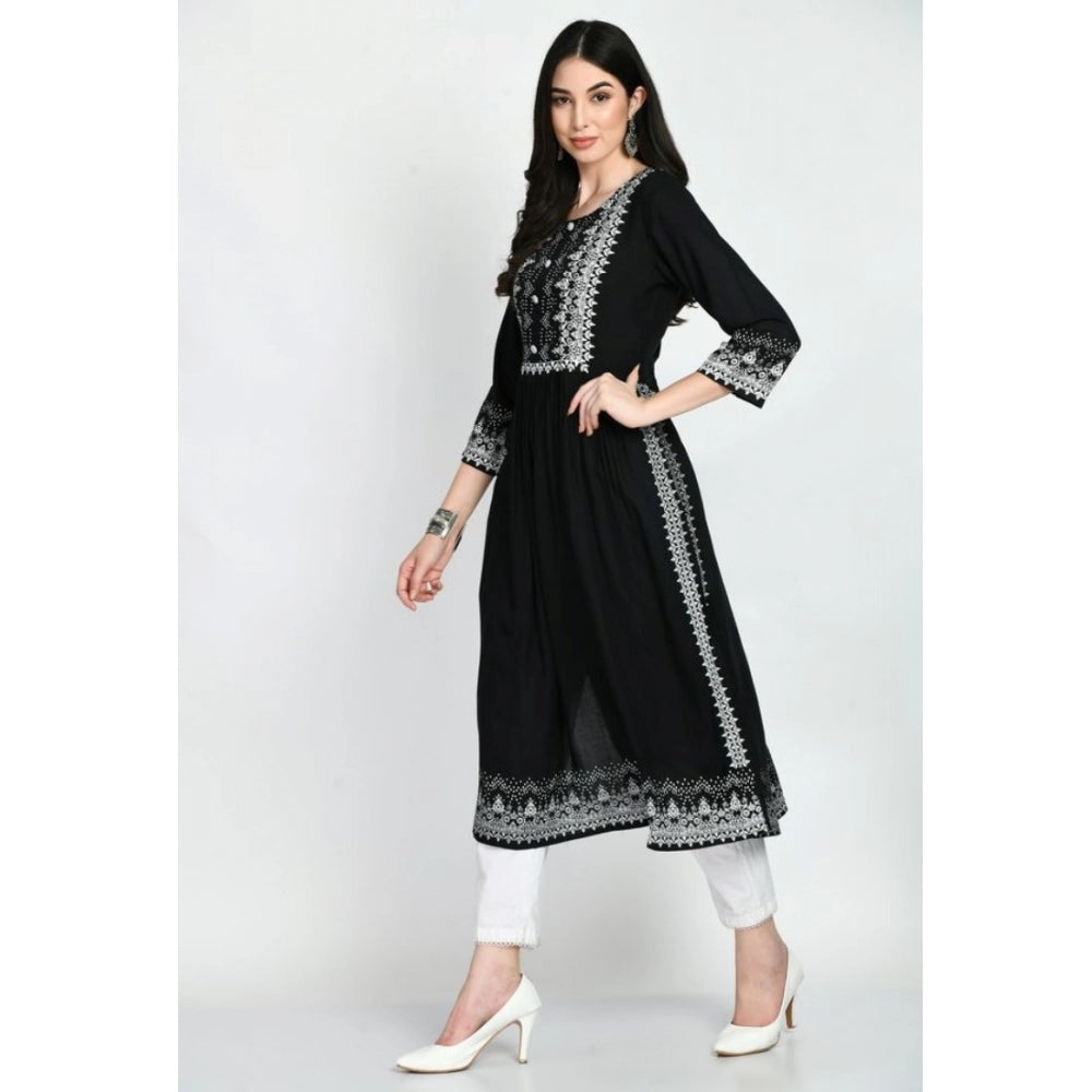 Snuggle Spot Women's Casual Rayon 3-4th Sleeves Kurti (Black)