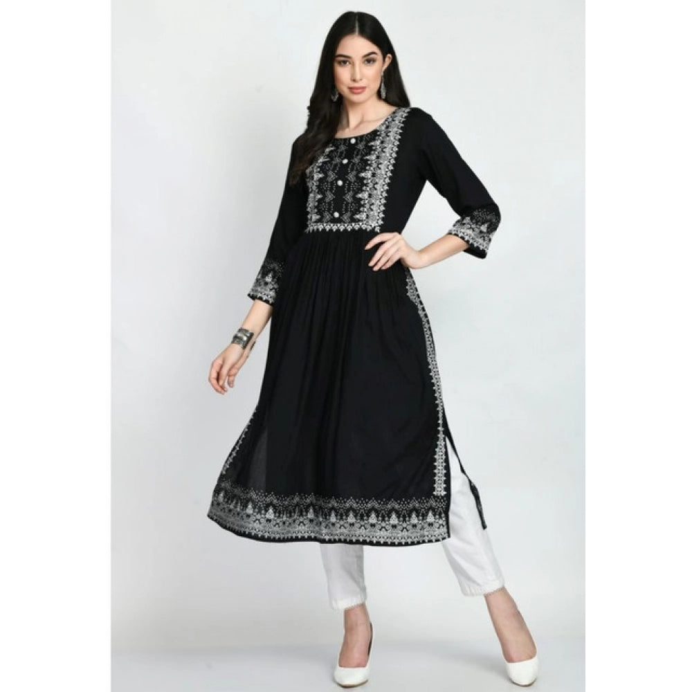 Snuggle Spot Women's Casual Rayon 3-4th Sleeves Kurti (Black)