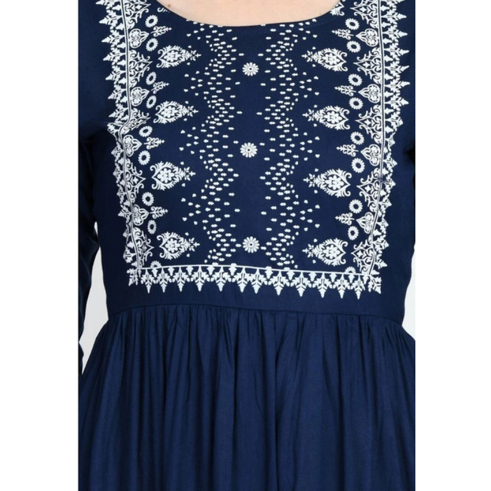 Snuggle Spot Women's Casual Rayon 3-4th Sleeves Kurti (Blue)