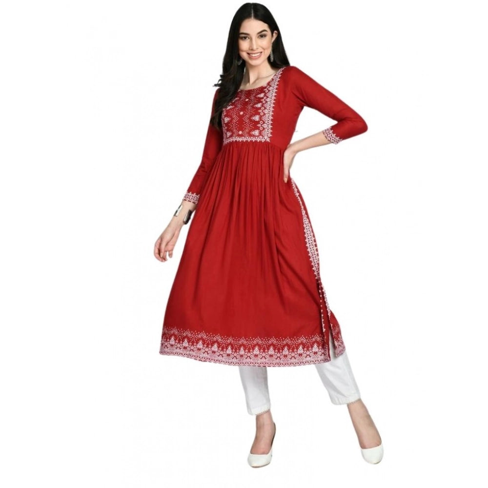 Snuggle Spot Women's Casual Rayon 3-4th Sleeves Kurti (Maroon)