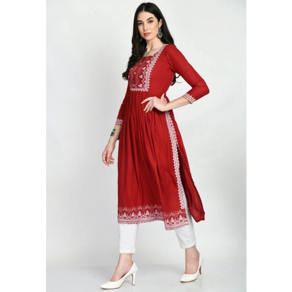 Snuggle Spot Women's Casual Rayon 3-4th Sleeves Kurti (Maroon)