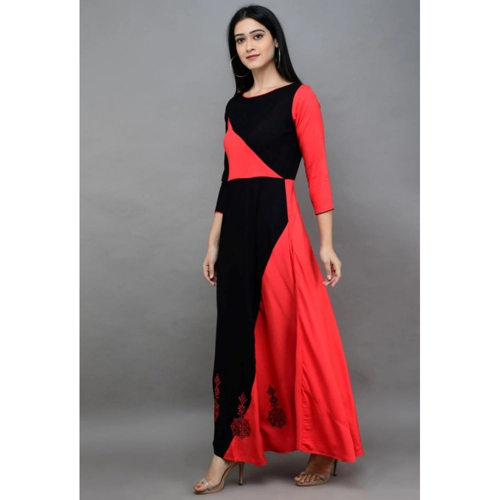 Snuggle Spot Women's Casual Rayon 3-4th Sleeves Maxi Dress (Pink)