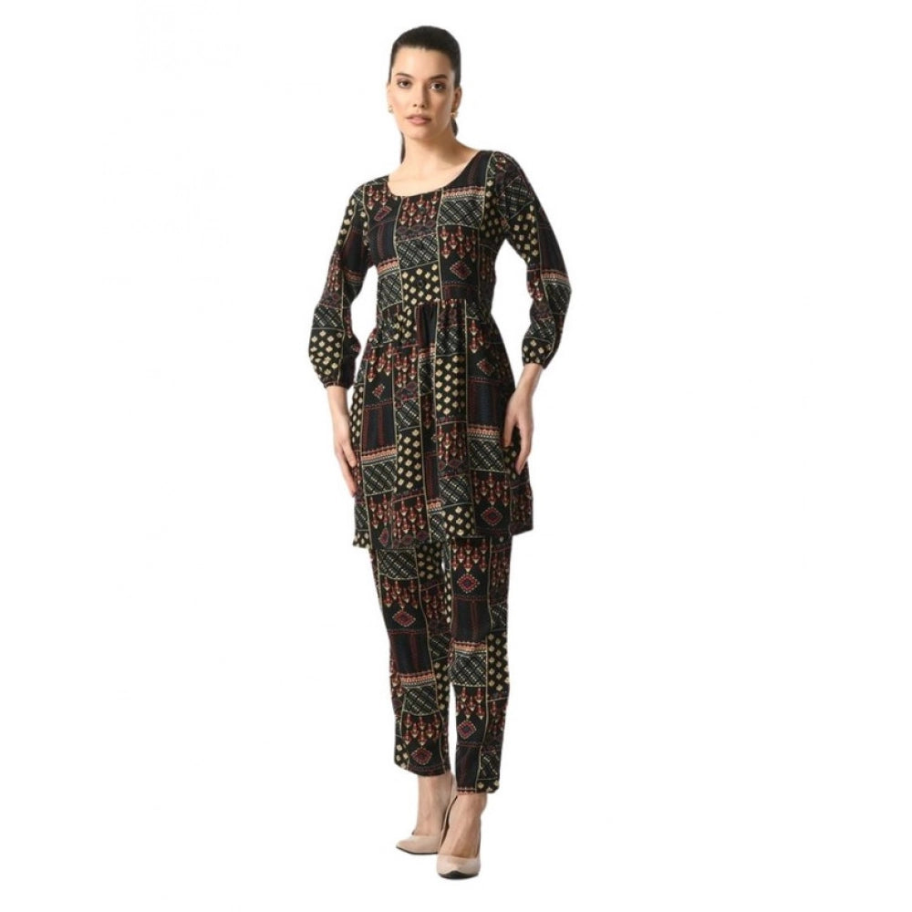 Snuggle Spot Women's Casual Crepe 3-4th Sleeves Cord Set (Black)