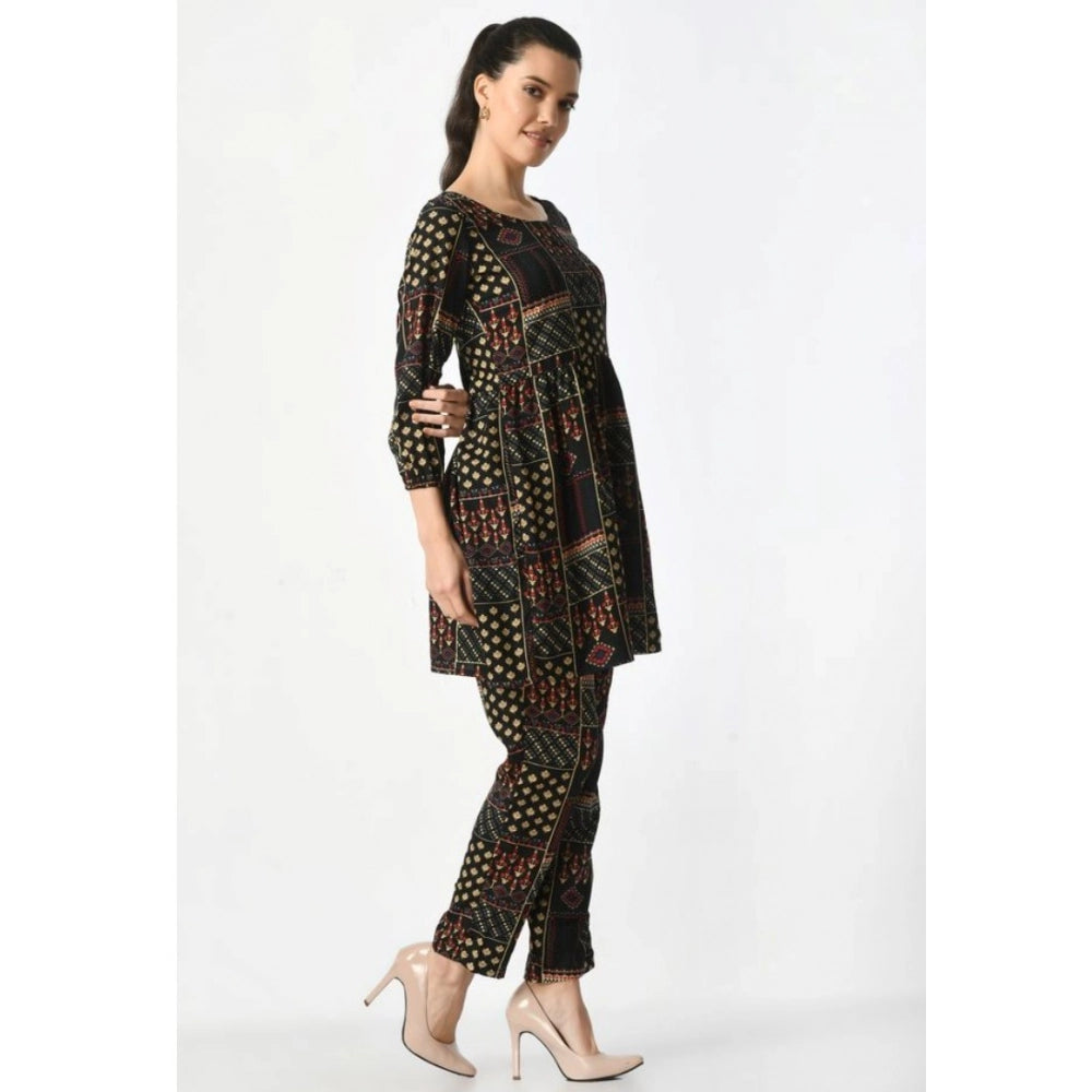 Snuggle Spot Women's Casual Crepe 3-4th Sleeves Cord Set (Black)