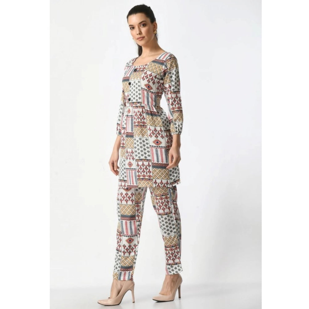 Snuggle Spot Women's Casual Crepe 3-4th Sleeves Cord Set (White)