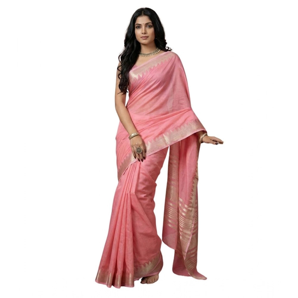 Snuggle Spot Women's Cotton Printed Saree With Unstitched Blouse 5.5Mtr (Coral Pink)