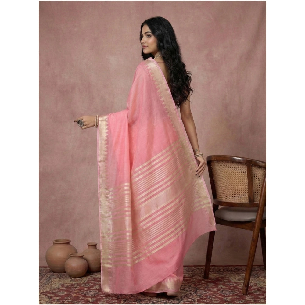 Snuggle Spot Women's Cotton Printed Saree With Unstitched Blouse 5.5Mtr (Coral Pink)