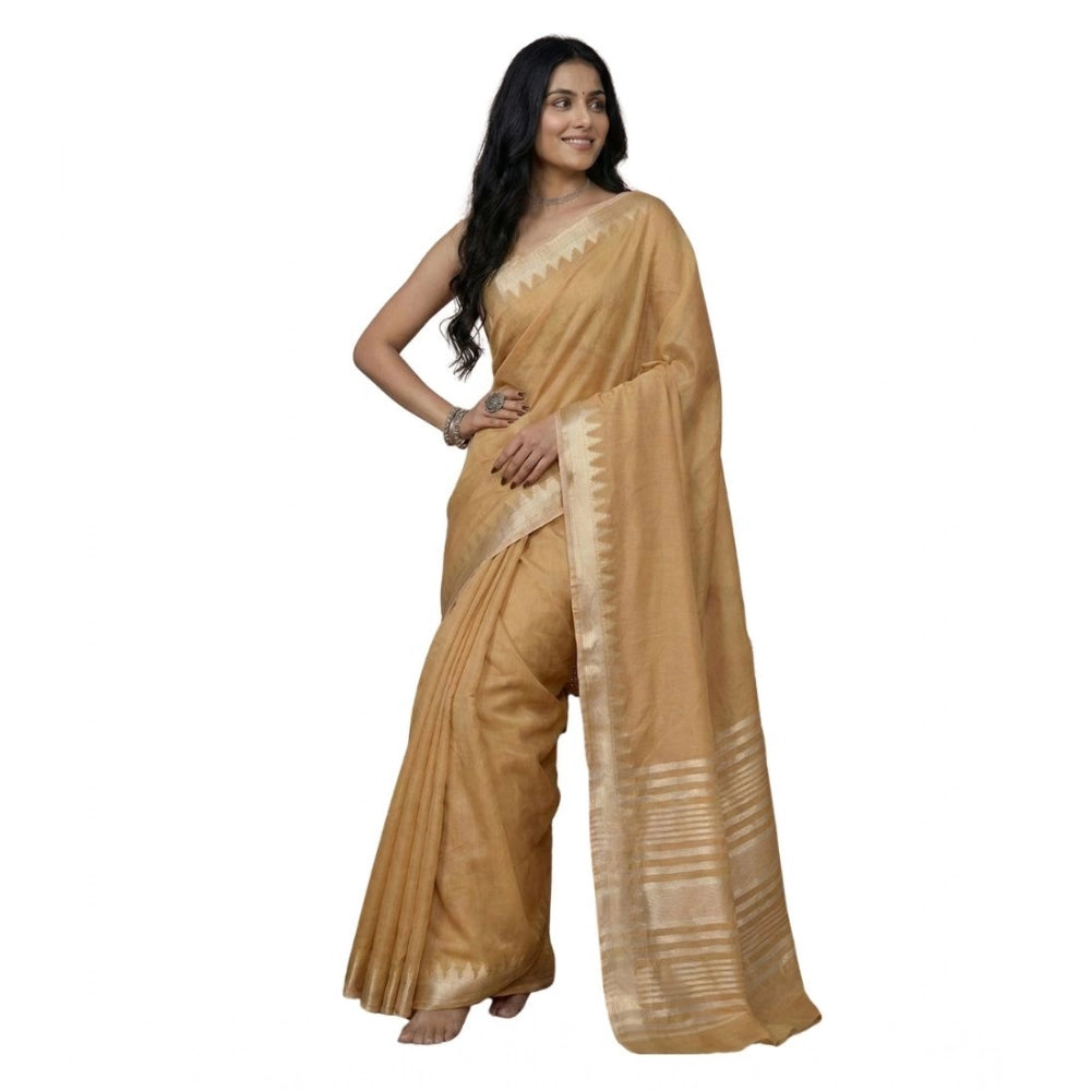 Snuggle Spot Women's Cotton Printed Saree With Unstitched Blouse 5.5Mtr (Golden)