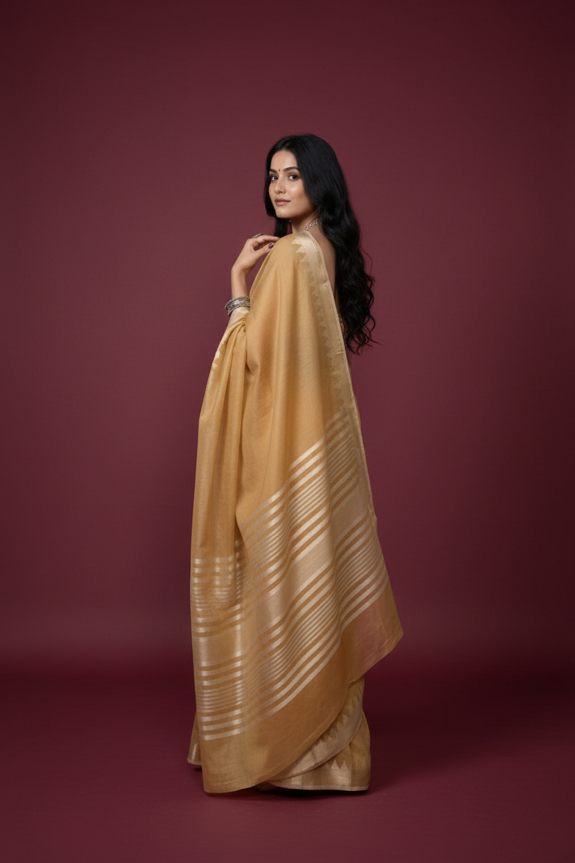 Snuggle Spot Women's Cotton Printed Saree With Unstitched Blouse 5.5Mtr (Golden)
