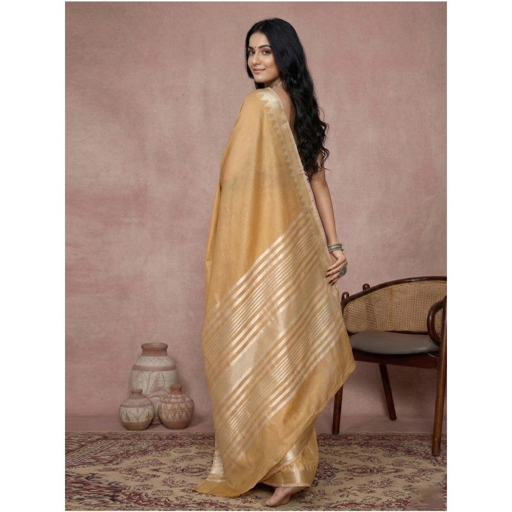 Snuggle Spot Women's Cotton Printed Saree With Unstitched Blouse 5.5Mtr (Golden)