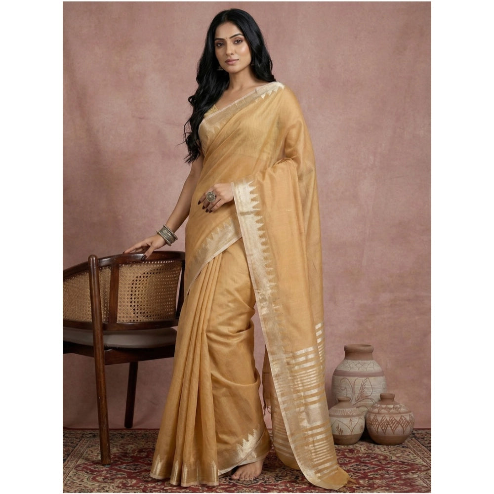 Snuggle Spot Women's Cotton Printed Saree With Unstitched Blouse 5.5Mtr (Golden)