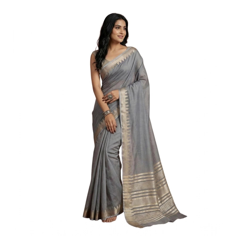 Snuggle Spot Women's Cotton Printed Saree With Unstitched Blouse 5.5Mtr (Gray)