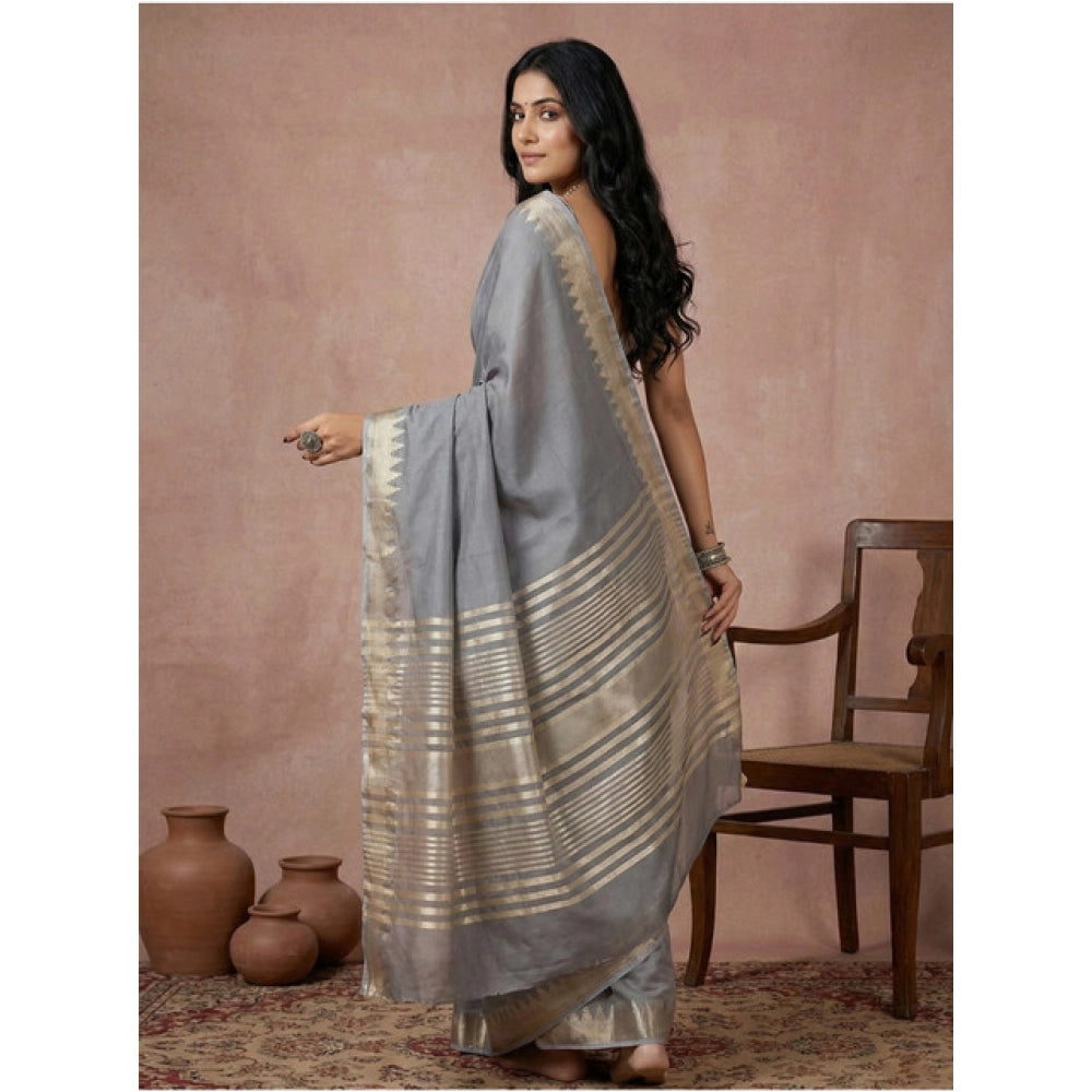 Snuggle Spot Women's Cotton Printed Saree With Unstitched Blouse 5.5Mtr (Gray)