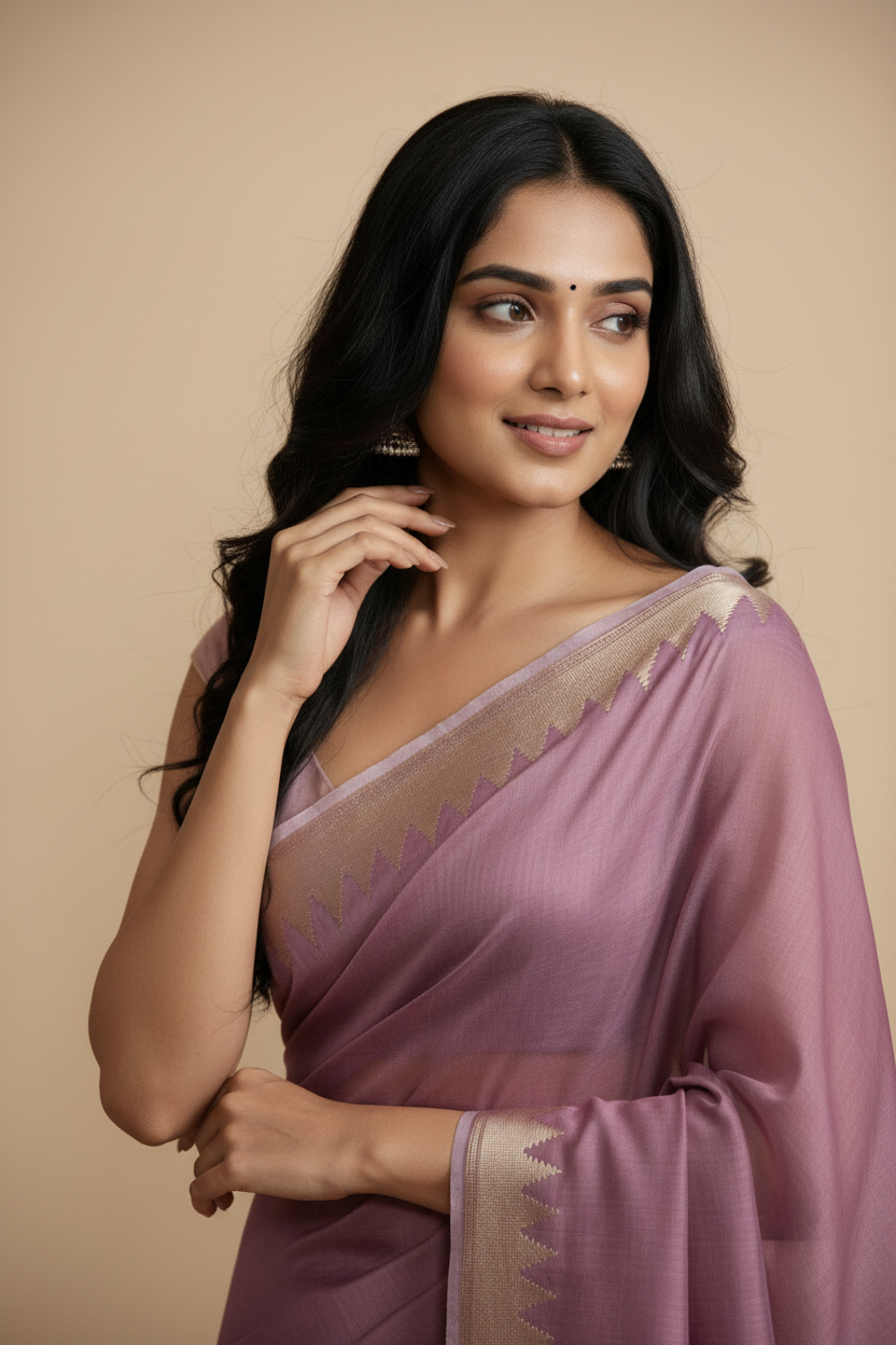 Snuggle Spot Women's Cotton Printed Saree With Unstitched Blouse 5.5Mtr (Purple)
