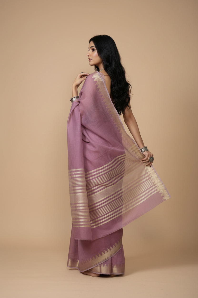 Snuggle Spot Women's Cotton Printed Saree With Unstitched Blouse 5.5Mtr (Purple)