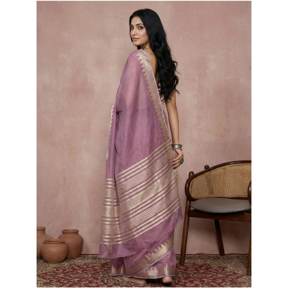 Snuggle Spot Women's Cotton Printed Saree With Unstitched Blouse 5.5Mtr (Purple)