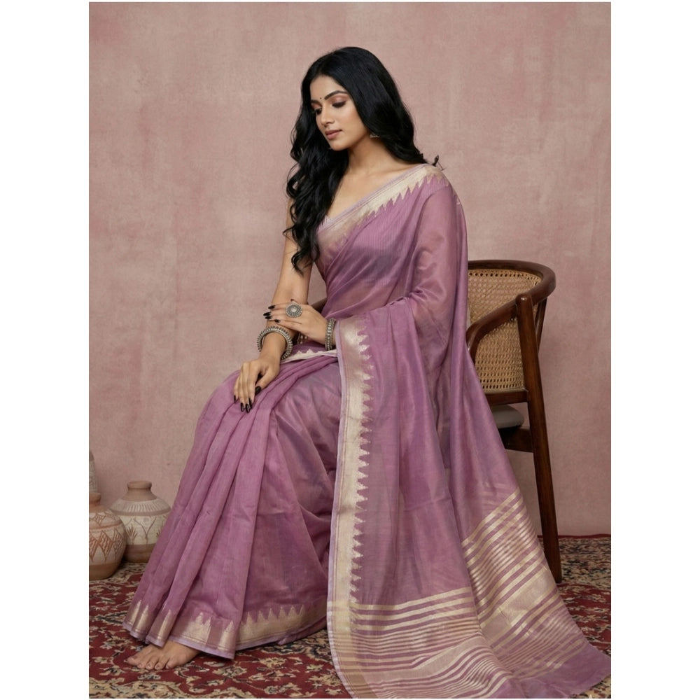 Snuggle Spot Women's Cotton Printed Saree With Unstitched Blouse 5.5Mtr (Purple)