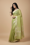Snuggle Spot Women's Cotton Printed Saree With Unstitched Blouse 5.5Mtr (Light Green)