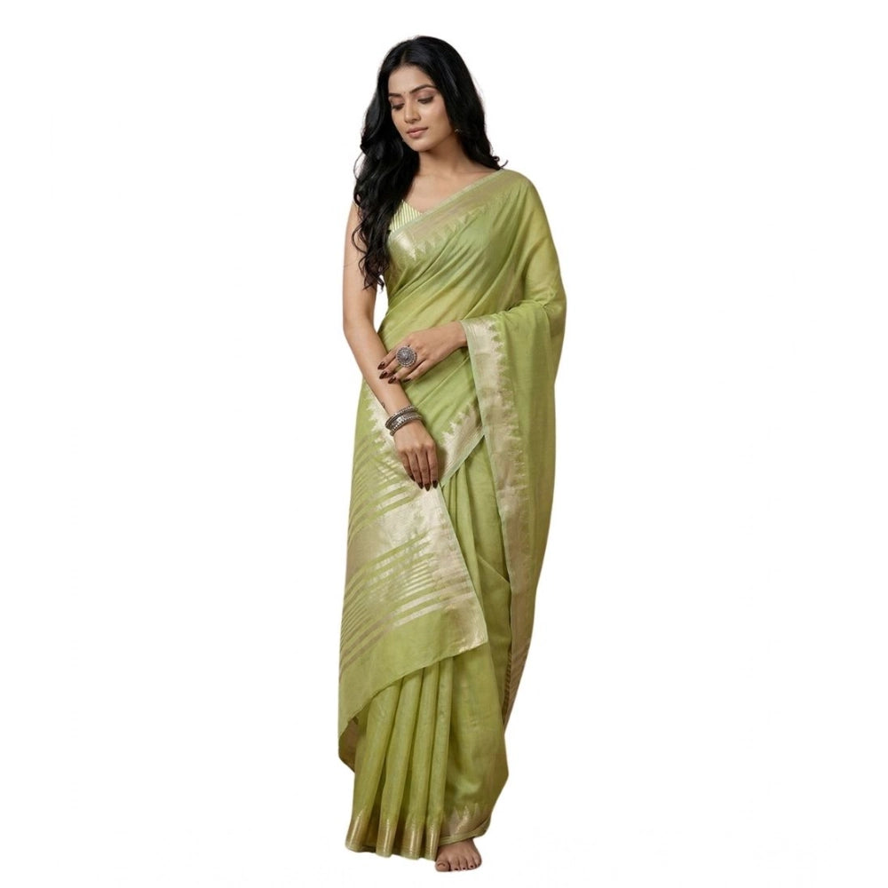 Snuggle Spot Women's Cotton Printed Saree With Unstitched Blouse 5.5Mtr (Light Green)