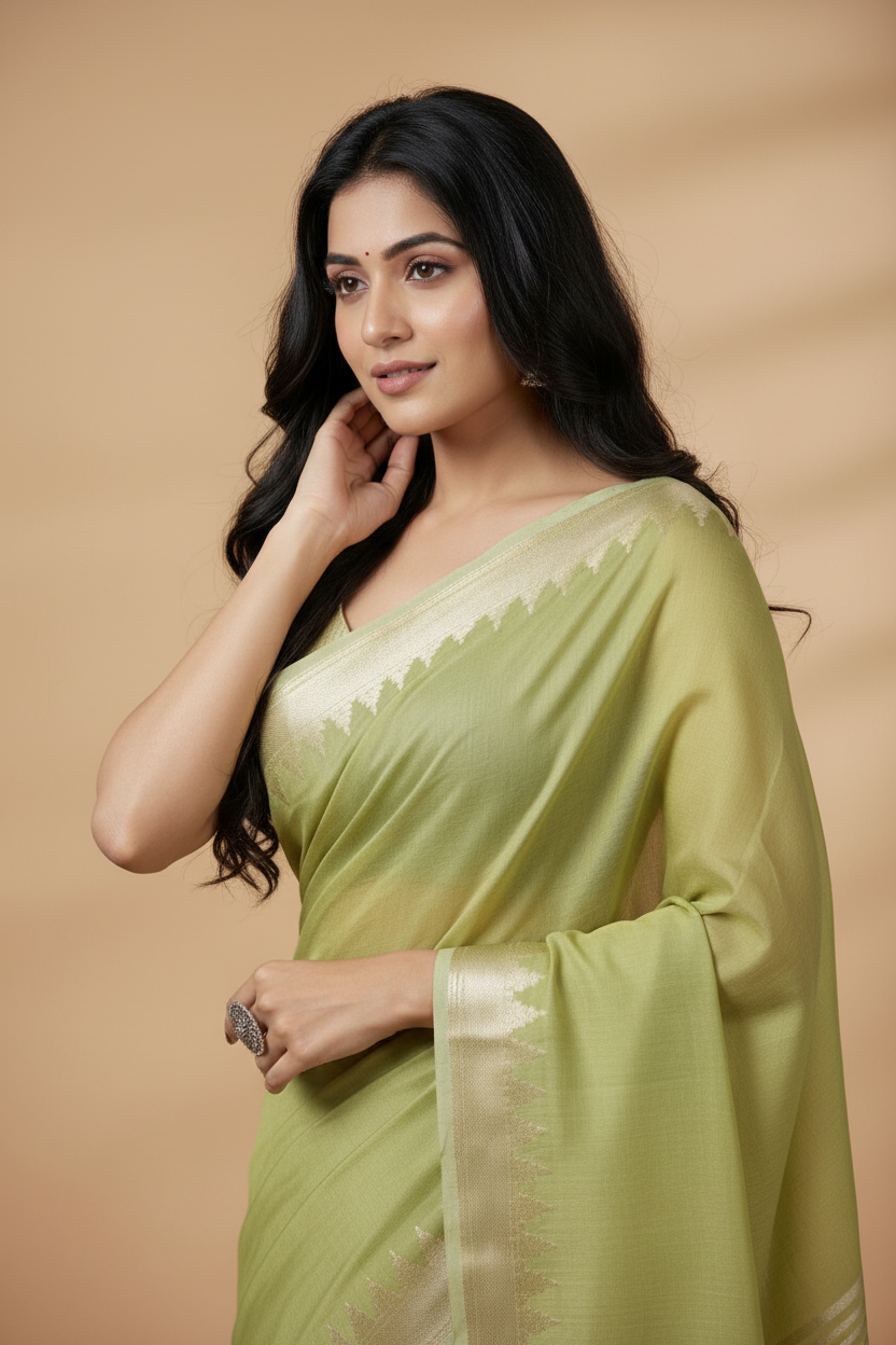 Snuggle Spot Women's Cotton Printed Saree With Unstitched Blouse 5.5Mtr (Light Green)