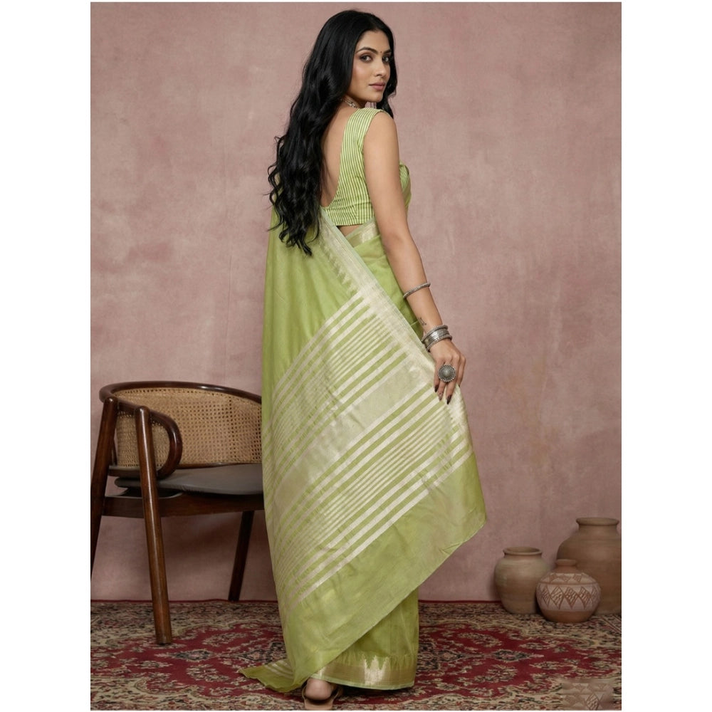 Snuggle Spot Women's Cotton Printed Saree With Unstitched Blouse 5.5Mtr (Light Green)