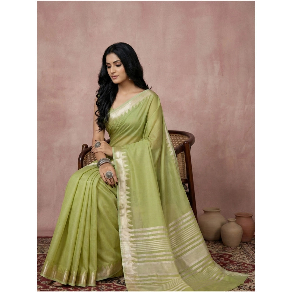 Snuggle Spot Women's Cotton Printed Saree With Unstitched Blouse 5.5Mtr (Light Green)
