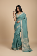 Snuggle Spot Women's Cotton Printed Saree With Unstitched Blouse 5.5Mtr (Teal)