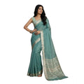Snuggle Spot Women's Cotton Printed Saree With Unstitched Blouse 5.5Mtr (Teal)