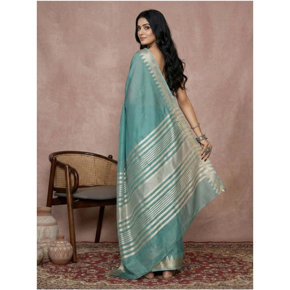 Snuggle Spot Women's Cotton Printed Saree With Unstitched Blouse 5.5Mtr (Teal)