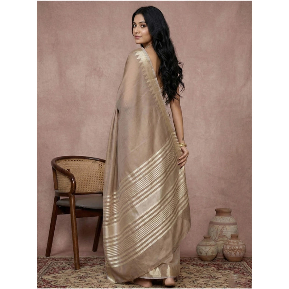 Snuggle Spot Women's Cotton Printed Saree With Unstitched Blouse 5.5Mtr (Beige)