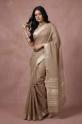 Snuggle Spot Women's Cotton Printed Saree With Unstitched Blouse 5.5Mtr (Beige)