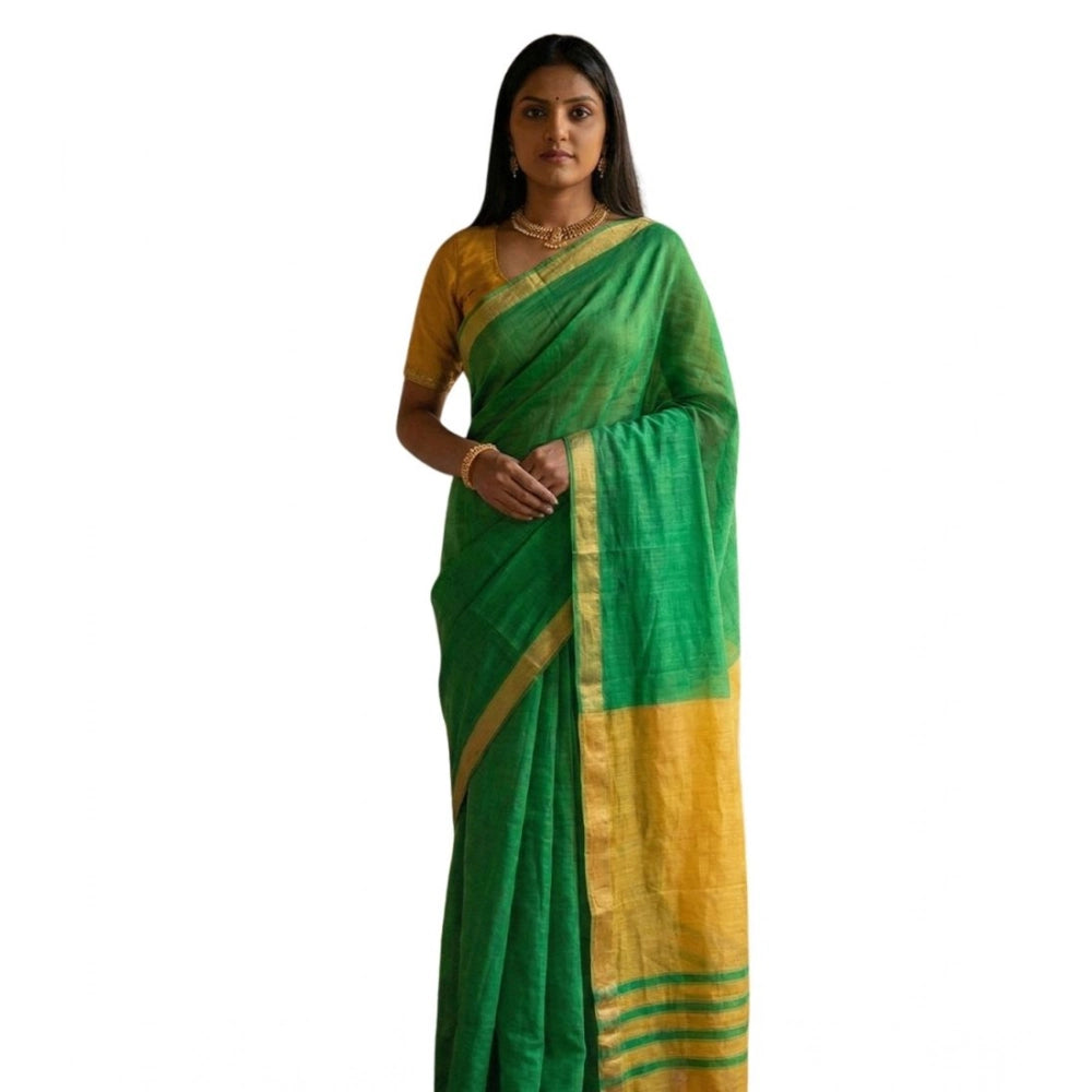Snuggle Spot Women's Cotton Printed Saree With Unstitched Blouse 5.5Mtr (Green)