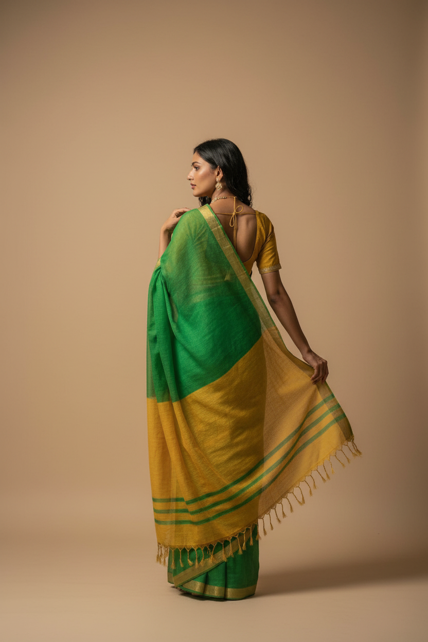 Snuggle Spot Women's Cotton Printed Saree With Unstitched Blouse 5.5Mtr (Green)