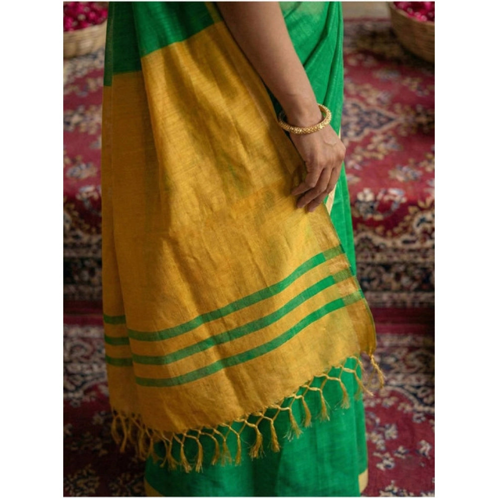 Snuggle Spot Women's Cotton Printed Saree With Unstitched Blouse 5.5Mtr (Green)