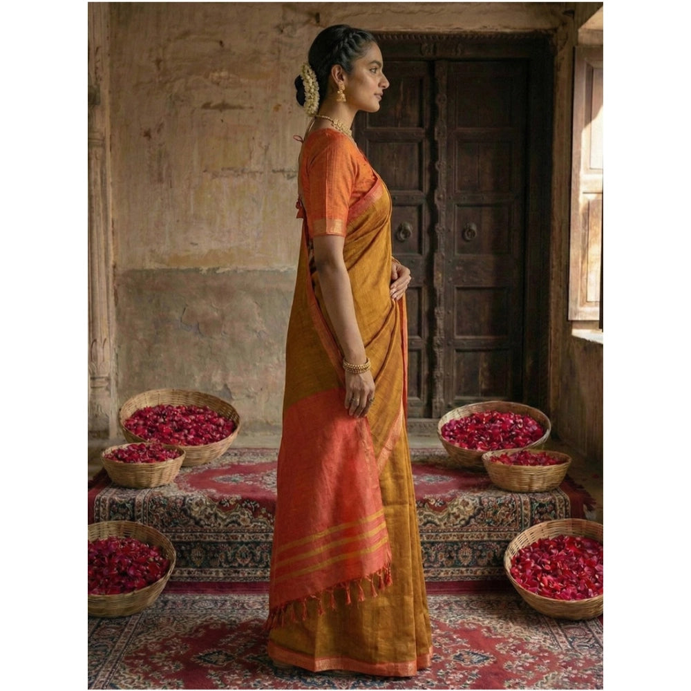 Snuggle Spot Women's Cotton Printed Saree With Unstitched Blouse 5.5Mtr (Mustrad)