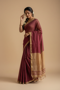 Snuggle Spot Women's Cotton Printed Saree With Unstitched Blouse 5.5Mtr (Wine)