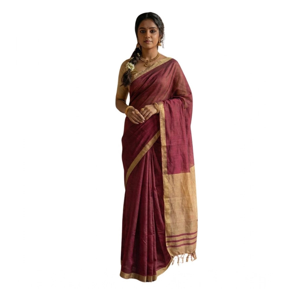 Snuggle Spot Women's Cotton Printed Saree With Unstitched Blouse 5.5Mtr (Wine)