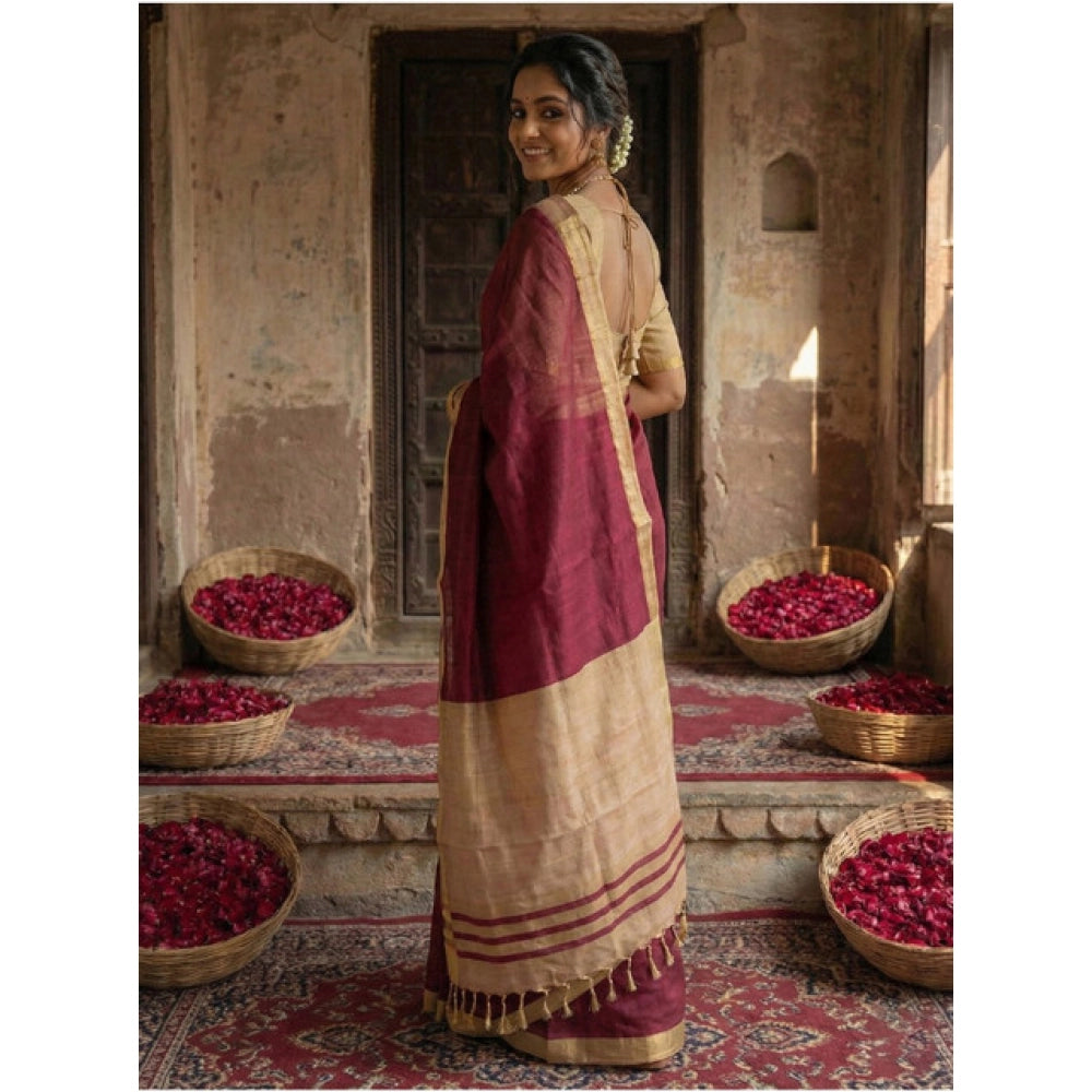 Snuggle Spot Women's Cotton Printed Saree With Unstitched Blouse 5.5Mtr (Wine)