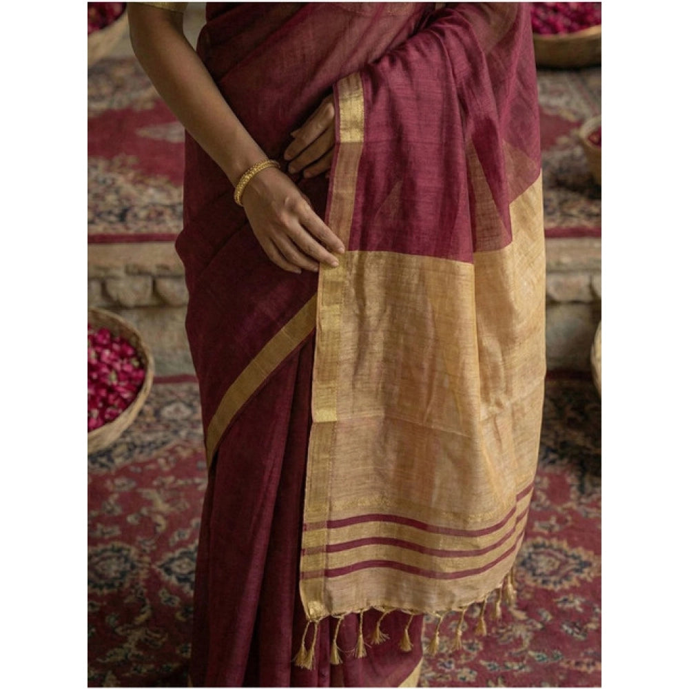 Snuggle Spot Women's Cotton Printed Saree With Unstitched Blouse 5.5Mtr (Wine)