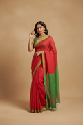 Snuggle Spot Women's Cotton Printed Saree With Unstitched Blouse 5.5Mtr (Red)