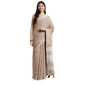 Snuggle Spot Women's Linen Cotton Printed Saree With Unstitched Blouse 5.5Mtr (Beige)