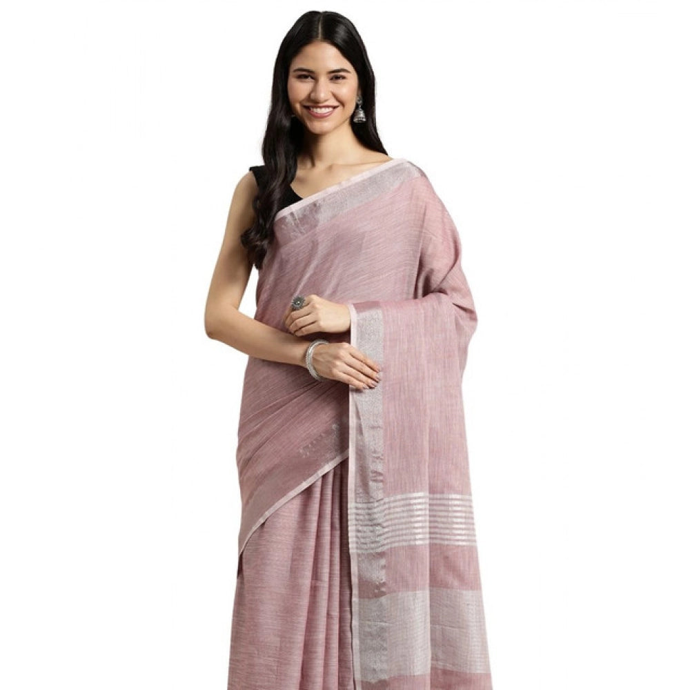 Snuggle Spot Women's Linen Cotton Printed Saree With Unstitched Blouse 5.5Mtr (Purple)