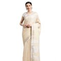 Snuggle Spot Women's Linen Cotton Printed Saree With Unstitched Blouse 5.5Mtr (Cream)