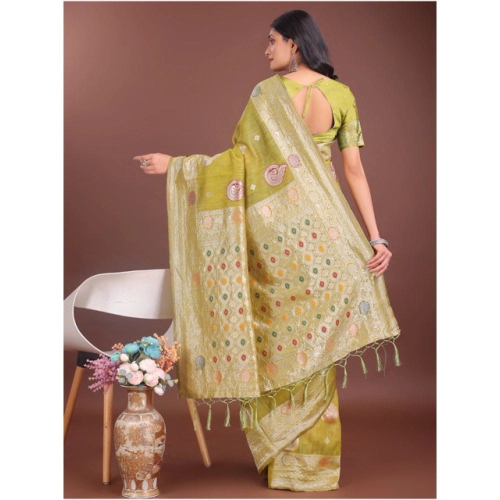 Snuggle Spot Women's Linen Cotton Printed Saree With Unstitched Blouse 5.5Mtr (Mustrad)