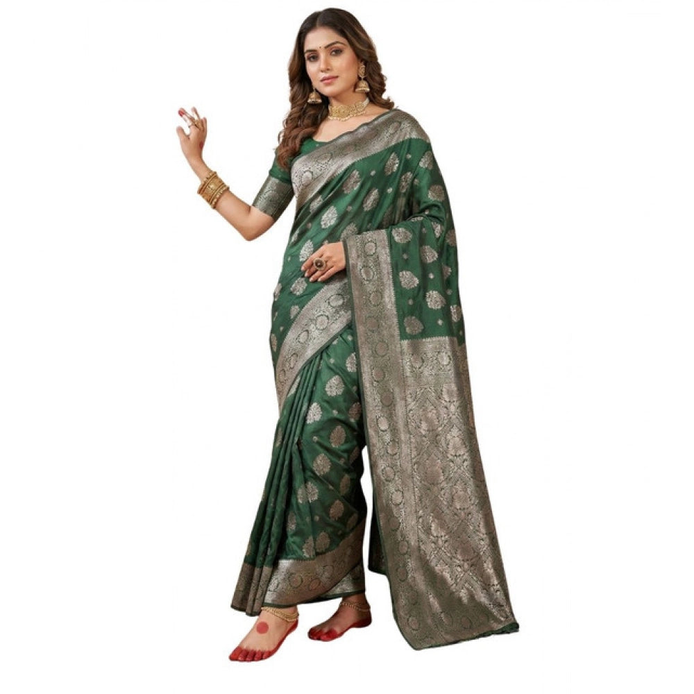 Snuggle Spot Women's Silk Blend Printed Saree With Unstitched Blouse 5.5Mtr (Dark Green)