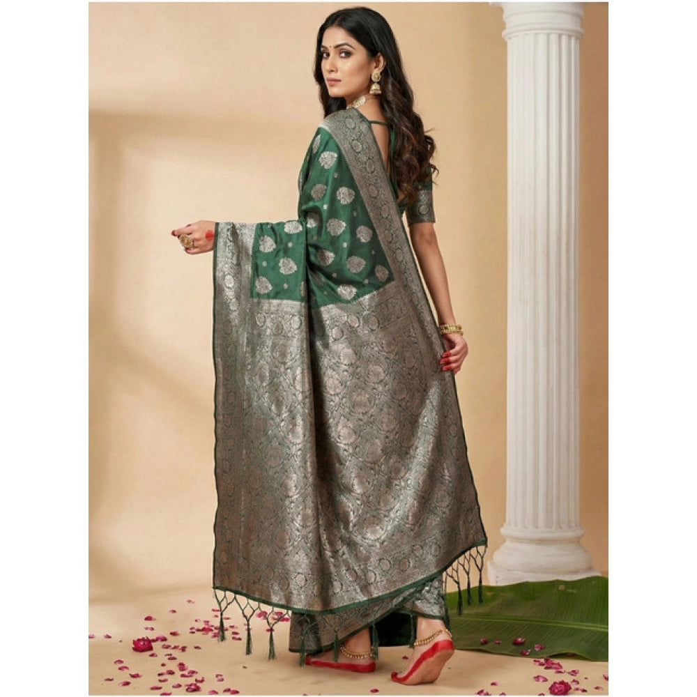 Snuggle Spot Women's Silk Blend Printed Saree With Unstitched Blouse 5.5Mtr (Dark Green)