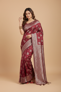 Snuggle Spot Women's Silk Blend Printed Saree With Unstitched Blouse 5.5Mtr (Maroon)