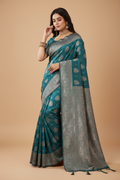 Snuggle Spot Women's Silk Blend Printed Saree With Unstitched Blouse 5.5Mtr (Sea Green)