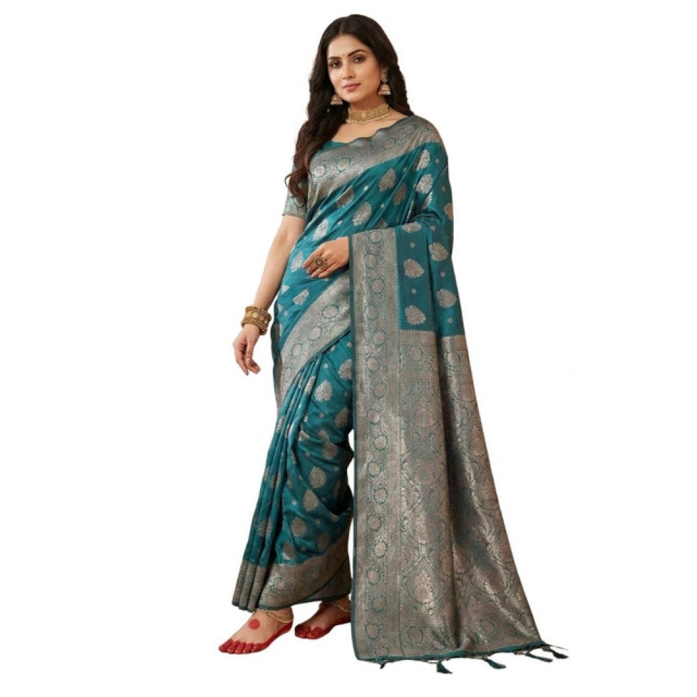 Snuggle Spot Women's Silk Blend Printed Saree With Unstitched Blouse 5.5Mtr (Sea Green)